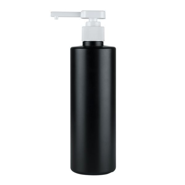 Пластиковий HDPE чорний флакон Астра 400 мл стандарту 28/410 з білим дозатором &ndash; помпою 2823145-03+2905928 фото