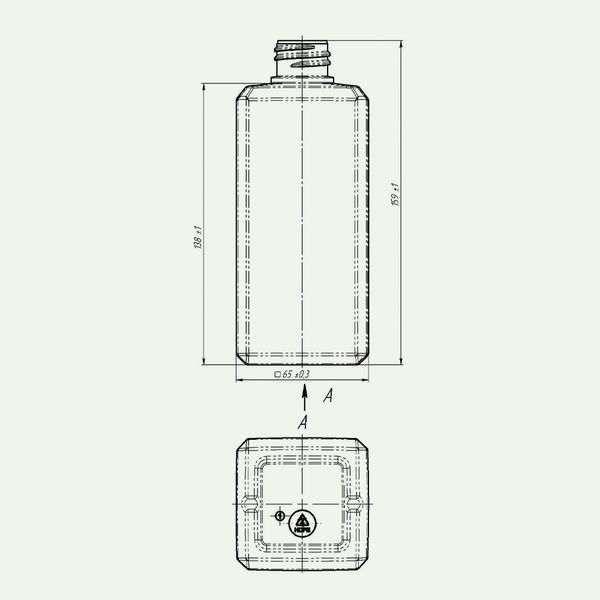 Пластиковий (HDPE) чорний флакон Квадрат 500 мл стандарту 28/410 з напівпрозорим тригером 2805944-03+2905927 фото
